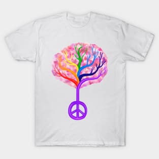 Cherry Blossom Rainbow Peace Tree T-Shirt